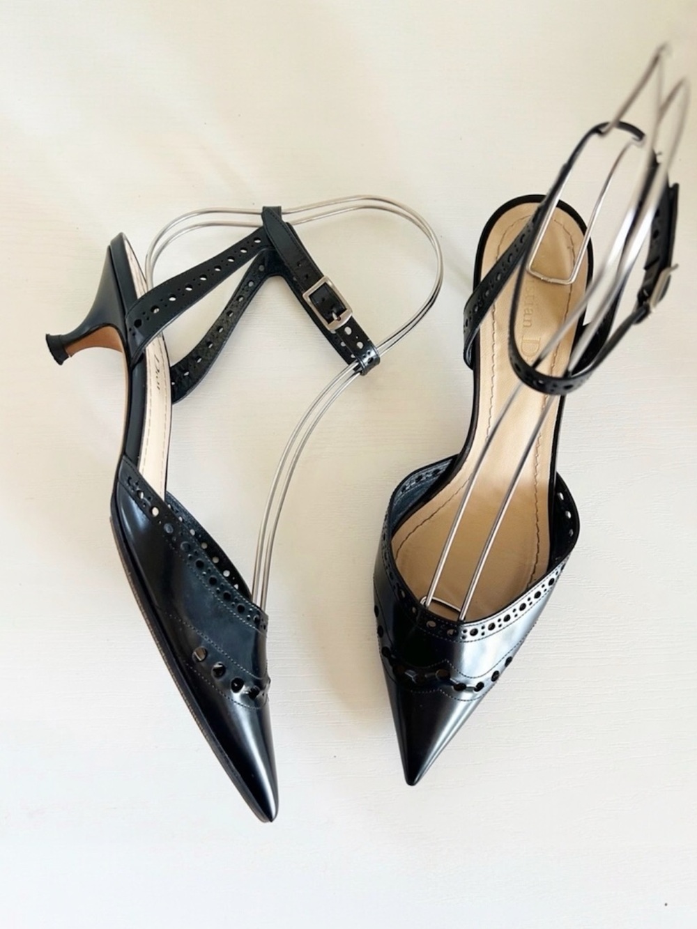 Christian Dior Teddy-D Black Leather Cutout Slingback Pumps Size EU 38